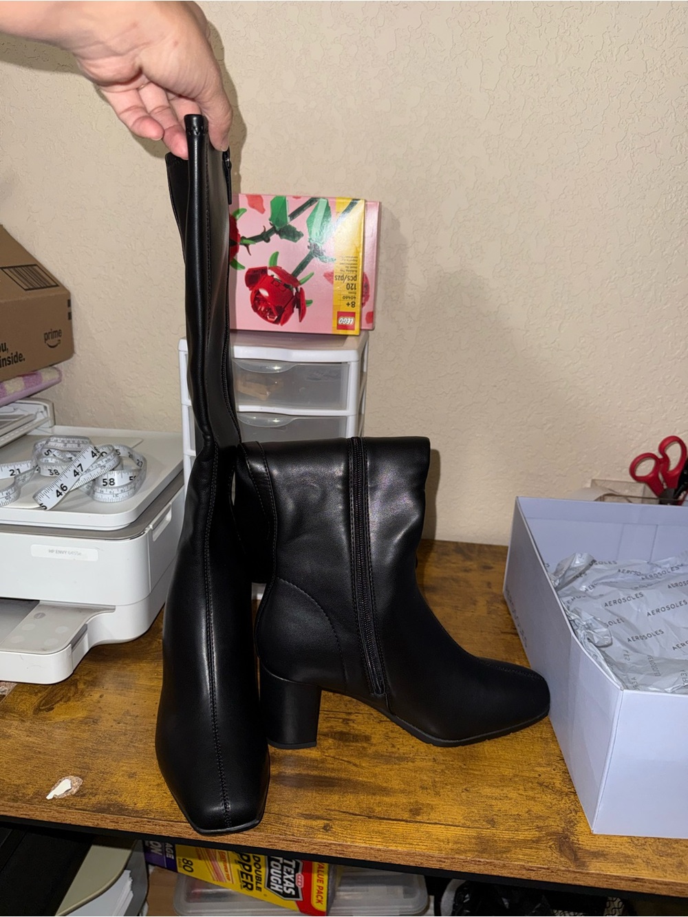 Women's Aerosoles Black Mid-Calf Block Heel Boots - Classic Style